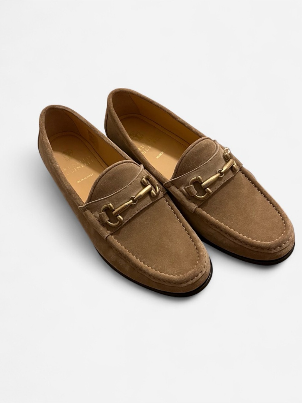 Brunello Cucinelli Tan Suede Horsebit Loafers 7.5 US, 40 1/2 IT